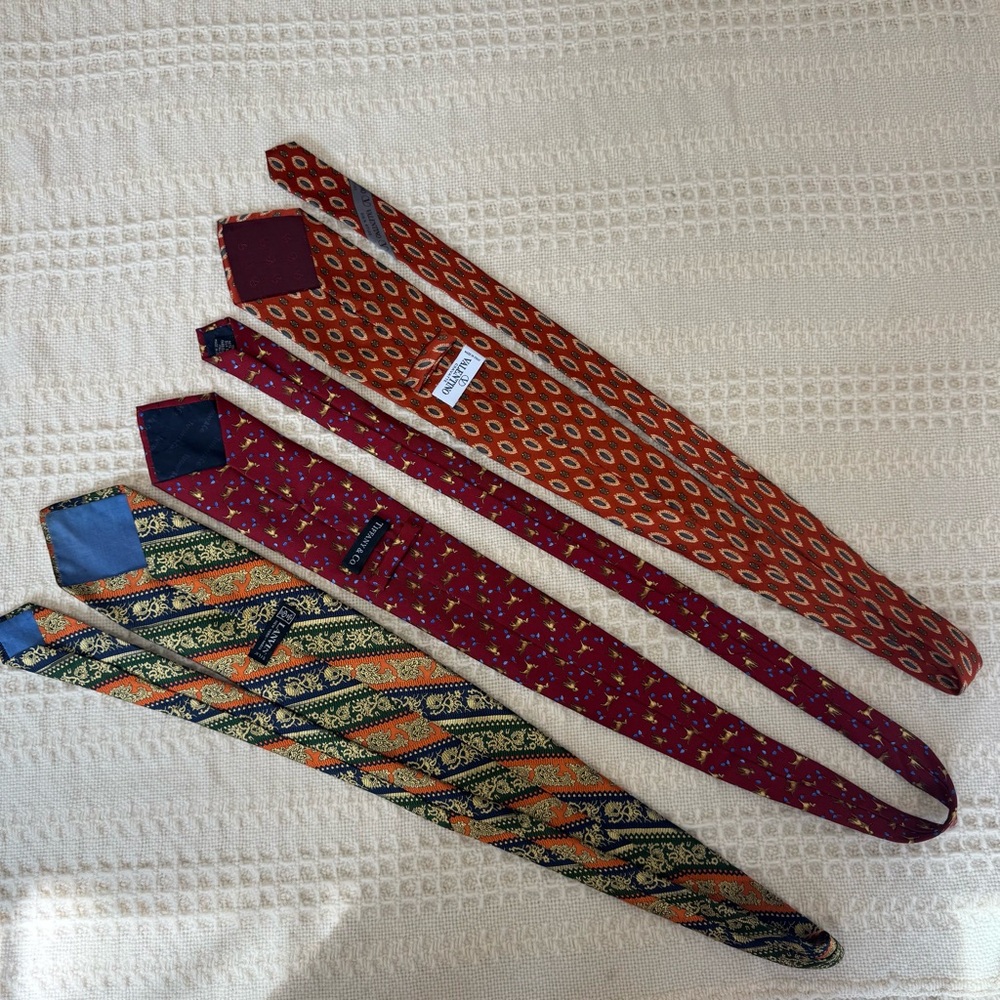 56.5” Lanvin Tiffany Valentino Silk Tie Bundle Vintage Patterns - Picture 6 of 8